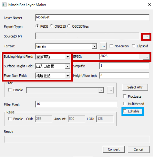 ModelSetLayerFileConversion-Shp